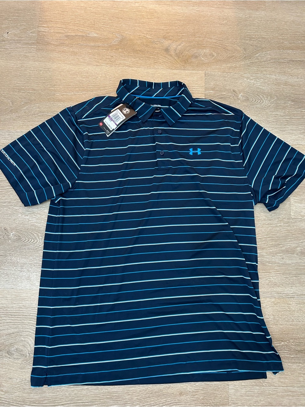 Under Armour ColdBlack HeatGear Golf Polo Men's XXL Navy Blue Striped